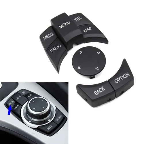 Miniatura 7 de Fundas de botón de control multifunción CIC iDrive CIC iDrive, color negro, 6 unidades, tapas de menú de consola central, repuesto para BMW