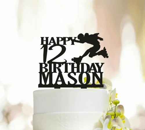 Decoración personalizada para pastel de cumpleaños con diseño de patín sobre ruedas, decoración de fiesta de acrílico personalizada, adorno de tema