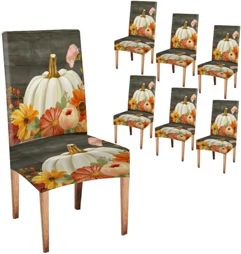Miniatura 77 de CAPSCEOLL Juego de 4 fundas elásticas para sillas Parsons de color marrón y gris, universales, extraíbles y lavables, fundas de asiento protectoras
