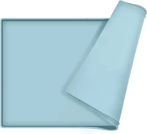 Miniatura 17 de Tapete de comida para perros, bandeja de comida impermeable de silicona, mantel individual antideslizante para mascotas, borde elevado de 0.6