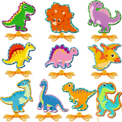 Pajean Juego de 10 tarjetas con cordones para niños, tarjetas de costura de animales de doble cara, 10 estilos, manualidades de juguete para niños a