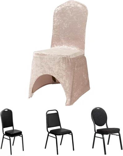 Miniatura 15 de Efavormart - Funda elástica para silla de banquete de terciopelo triturado y elastano negro con bolsillos para los pies, funda para silla de boda