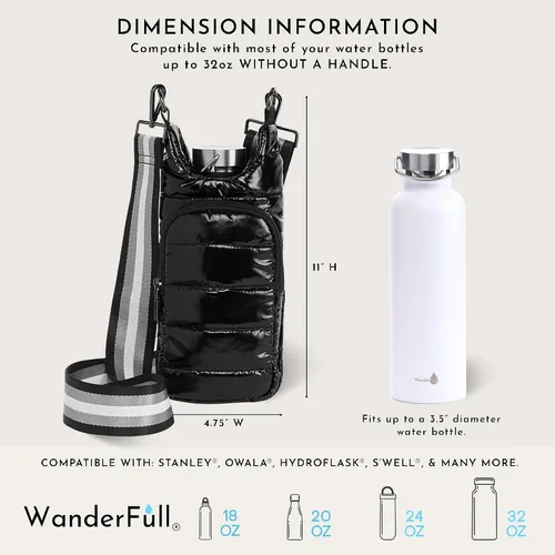 Miniatura 5 de WanderFull Original HydroBag Fits Up to 32 oz Water Bottle Holder with Strap – Hands-Free Crossbody Water Bottle Carrier Bag with Phone Pocket Negro