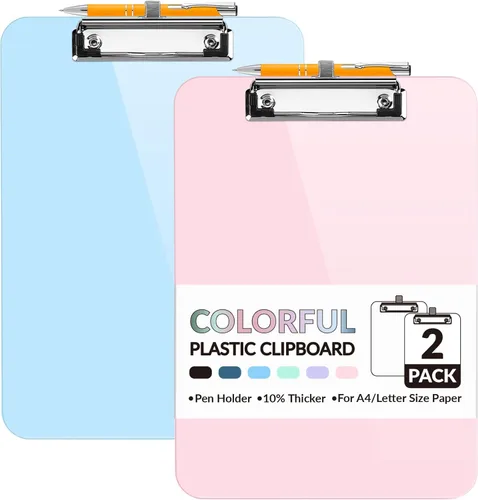 Miniatura 9 de Sooez Portapapeles de plástico con soporte para bolígrafo, [10% más grueso] Tableros de clip de 8.5 x 11 pulgadas con clip de perfil bajo, bonito
