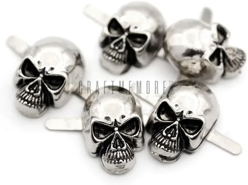 CRAFTMEMORE Paquete de 10 adornos de cuero con forma de calavera y forma gótica, forma de hueso, diseño de fantasma, para manualidades (mediano,