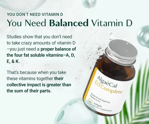 Miniatura 7 de ALGAECAL 4-en-1 Vitamina D3 K2 Completa - Suplemento de Vitamina ADK, Apoyo Inmunológico Mejorado y Salud Ósea con D3 K2, A y E - Bienestar de Todo