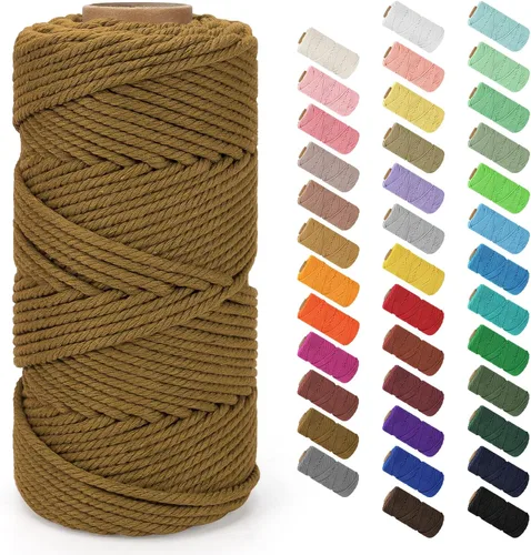 Miniatura 100 de Cordón de macramé de 0.079 in x 380 yardas (1140 pies), cuerda de algodón natural para colgar en la pared, ganchos de plantas, manualidades, Beige