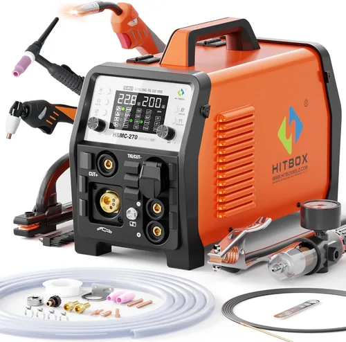 Miniatura 9 de HITBOX 140A MIG Soldador 110V/220V, Soldador de núcleo de flujo/Stick ARC/Lift Tig/Spool Gun 4 en 1 Máquina de soldadura Mig sin gas con pantalla