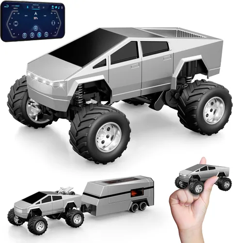 OSIMILY MINI coche RC, control por aplicación escala 1:64 camión RC MINI de aleación todoterreno | velocidad de control remoto del coche/dirección