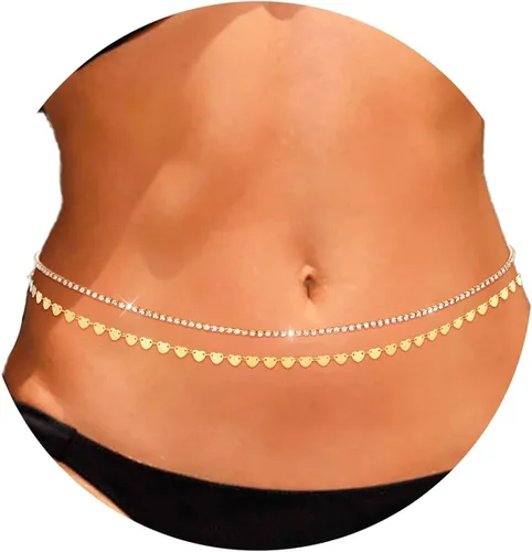 ELABEST Layered Rhinestone Belly Chain Crystal Waist Chain Shiny Star Sequin Body Chain Waist Jewelry for Women Girls