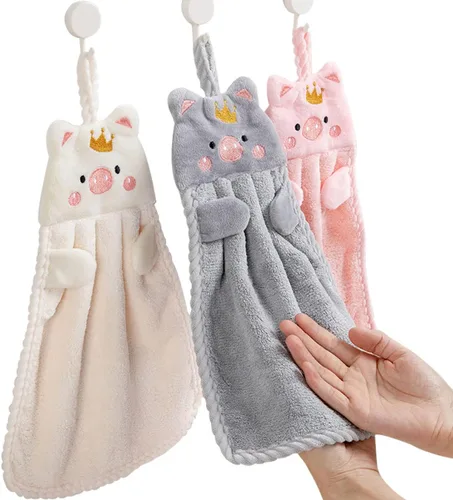 Paquete de 3 toallas de mano colgantes de dibujos animados, toallas de mano colgantes para niños, para cocina, baño, hogar
