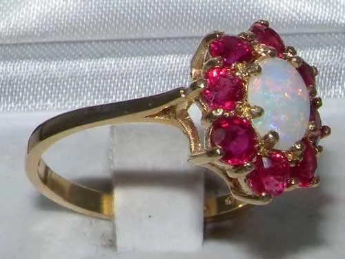 Miniatura 3 de Anillo de oro amarillo de 14 quilates con ópalo auténtico y rubí para mujer