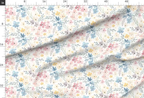 Miniatura 2 de Spoonflower Tela - Flores florales caprichosas de acuarela naturaleza botánica rosa azul pastel impreso en tela de gasa Fat Quarter - Costura