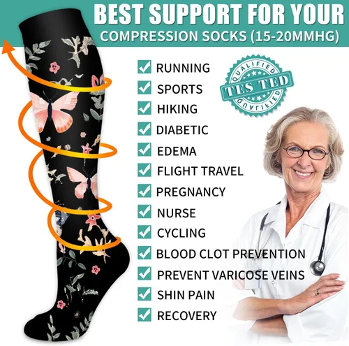 Miniatura 54 de Paquete de 3 pares de calcetines de compresión médica para mejorar la circulación de mujeres y hombres, para correr, hacer deporte y amamantar