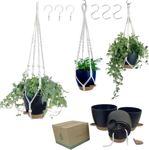Macetas colgantes con colgadores de macramé para plantas de interior y exterior, juego de 3 cestas colgantes de 35/27/21 pulgadas, macetas de riego