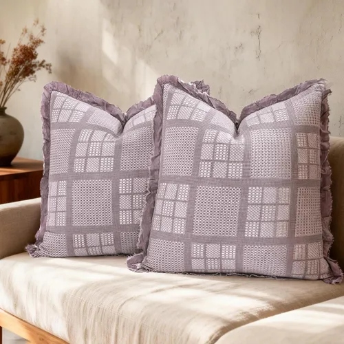 Miniatura 8 de Juego de 2 fundas de almohada de algodón con diseño de gofre de 24 x 24 pulgadas, fundas decorativas cuadradas europeas decorativas para sofá