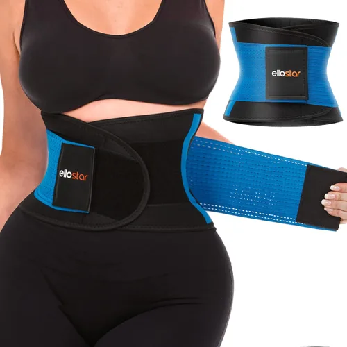 ellostar Entrenador de cintura para mujer: banda de sudor para grasa del vientre, control de abdomen, soporte de espalda, faja moldeadora de Azul