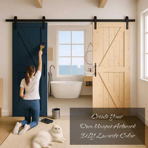 Miniatura 3 de S&Z TOPHAND® Puerta de granero de 42pulg x 80pulg, puerta de granero estilo británico sin terminar de 20-60pulg/Estilo moderno/Madera maciza/Se