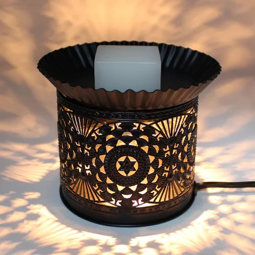 Miniatura 7 de CVHOMEDECO. Calentador eléctrico de cera derretida, calentador de metal con recortes, calentador de velas decorativo para velas perfumadas, cera