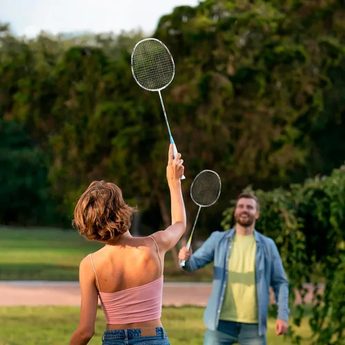 Miniatura 6 de Raquetas de bádminton profesionales de fibra de carbono para patios traseros y gimnasio 2 piezas camuflaje