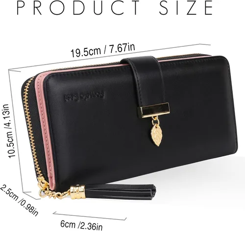 Miniatura 7 de Carteras RFID para mujer con múltiples ranuras para tarjetas y compartimento para celular, billetera para mujer, Negro, Classic