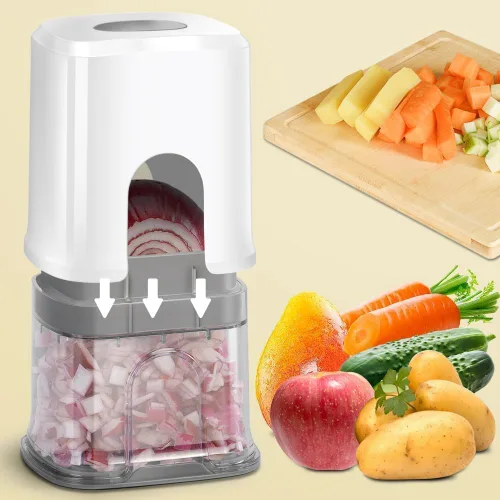 Miniatura 2 de Cortador de frutas y verduras Patatas fritas Cortador de patatas cebolla tomate 3 tamaños Dicer (BLANCO)