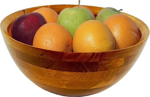 Miniatura 9 de Woodard & Charles - Cuenco grande de madera para ensaladas, frutas, palomitas de maíz, pasta, 10 pulgadas de diámetro x 4.5 pulgadas de alto
