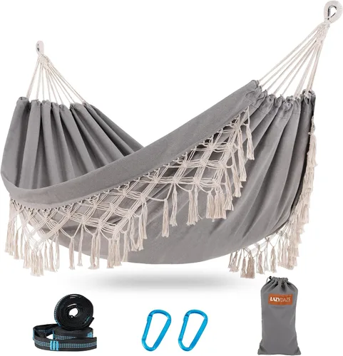 Miniatura 11 de Lazy Daze Hammocks Hamaca doble brasileña de algodón, extra grande, portátil, para acampar al aire libre, con correas para árboles y bolsa de viaje