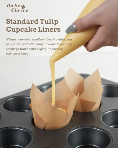 Miniatura 5 de Bake Choice Nordic Paper 200 unidades de forros de tulipán marrón para magdalenas, tamaño estándar, papel pergamino de la UE, forros de tulipán