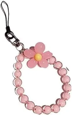 GANPUB 1 correa móvil rosa con cuentas de flores, llavero creativo de cuerda colgante para teléfono móvil, cordón para teléfono móvil con cuentas de