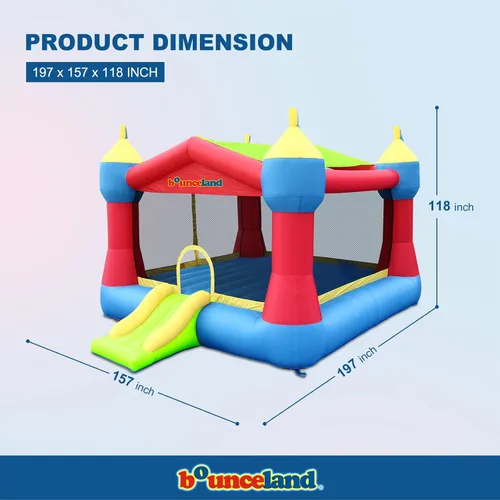 Miniatura 8 de Castillo hinchable de fiesta Bounceland, casa saltarina, 16 pies de largo x 13 pies de ancho x 10.3 pies de alto, aro de baloncesto, techo solar
