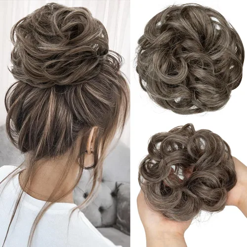 Miniatura 32 de CJL HAIR Extensiones de cabello sintético de moño desordenado, ondulado, rizado, grueso, para coleta, para mujer (rubio blanco)