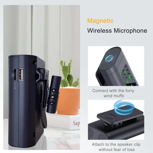 Miniatura 4 de Amplificador de voz Bluetooth para profesores W micrófono magnético de solapa inalámbrico, mini megáfono de 15 W para aula, sistema PA de altavoces