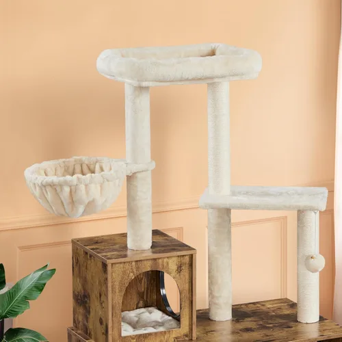 Miniatura 4 de Yaheetech Árbol para gatos, torre para gatos de 53 pulgadas con caja de arena de madera, casa para gatos 2 en 1 con condominio, postes rascadores
