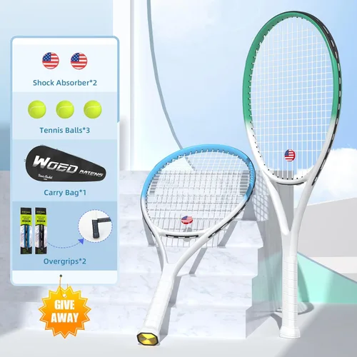 Miniatura 3 de Raqueta de tenis para 2 jugadores adultos, perfecta para principiantes y jugadores profesionales, raqueta de tenis de velocidad de 27", incluye