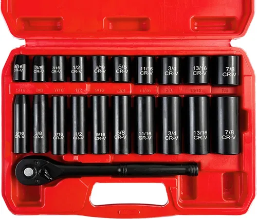 Miniatura 11 de EACELIY Juego de llaves de 64 piezas de 3/8", Juego de llaves de impacto, SAE/métrico, profundo y poco profundo, acero Cr-V, 6 puntas