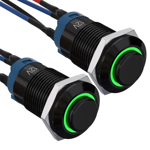 Miniatura 10 de APIELE Interruptor de botón de bloqueo de 0.472 in SPST pre-cableado de 5.906 in de cabeza redonda alta aleación de aluminio 1NO 1 normalmente
