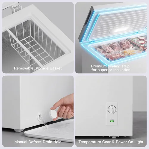 Miniatura 5 de MEPTY Congelador de pecho de 2.05 pies cúbicos, congelador profundo de puerta abierta superior con 2 cestas extraíbles, 7 termostatos ajustables
