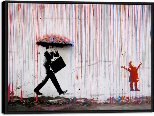 Miniatura 13 de Wieco Art Banksy Lluvia o Graffiti Colorido Callejero Famoso Pinturas en Lienzo Arte de Pared Moderno Inspirador Imágenes de Amor en Gris Impresión