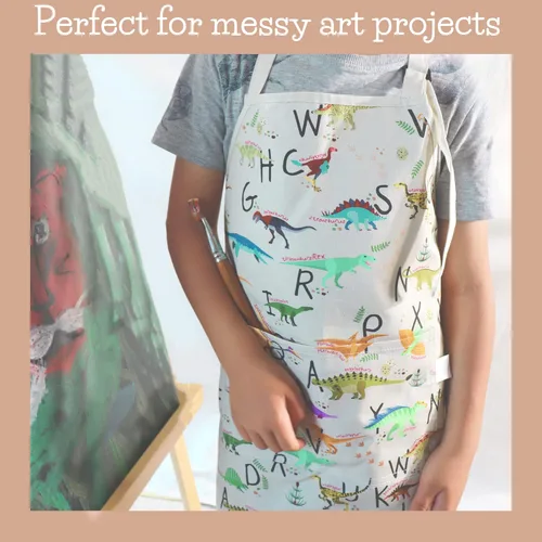 Miniatura 3 de Kids Aprons for Girls and Boys, Toddler Apron with Pocket for Painting, Cooking, Baking, Gardening and Crafts Alfabeto Dinos