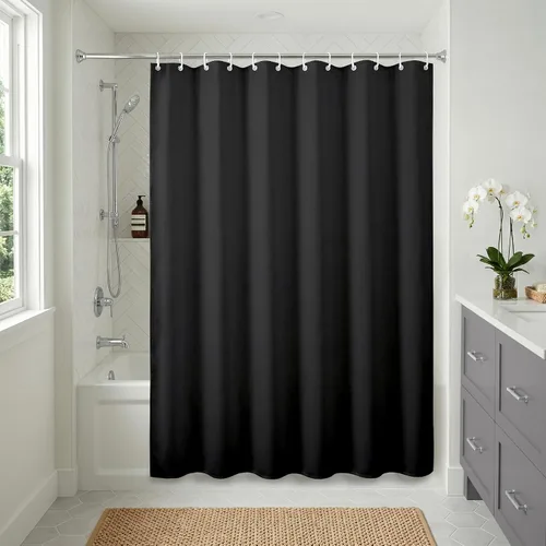 Miniatura 2 de Americanflat 71x74 Cortina de Ducha Sólida Negra - Cortina de Ducha Larga Resistente al Agua con Ojales de Metal Duraderos y 12 Ganchos - 100%