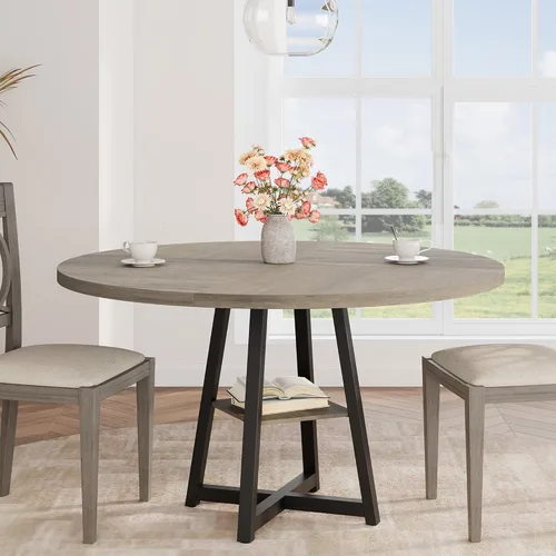Miniatura 10 de Garvee Mesa de comedor redonda de 47.2 pulgadas para 4-6 personas, mesa de cocina redonda industrial con base de pedestal de metal resistente
