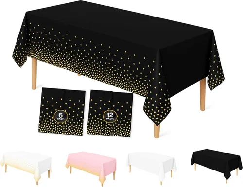 Miniatura 3 de Mantel de plástico desechable de alta calidad de 54 x 108 pulgadas, manteles rectangulares decorativos para mesa (6, negro)