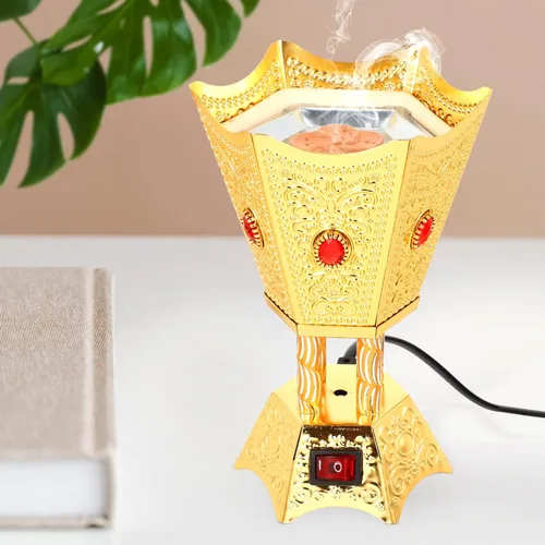 Miniatura 4 de Bakhoor - Quemador eléctrico de incienso de mesa estilo Oriente Medio, incensario eléctrico de mesa, quemador de incienso de metal para el hogar