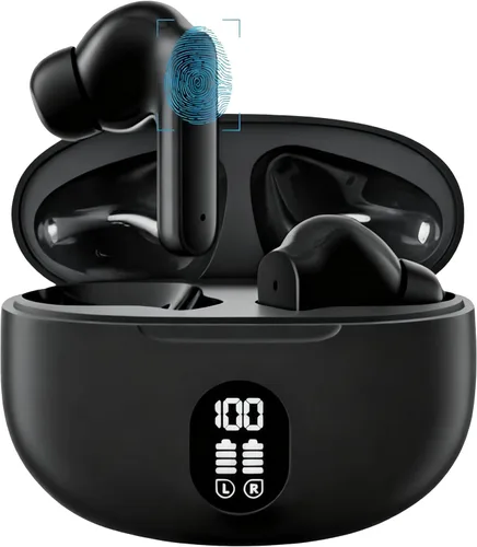 Auriculares inalámbricos Bluetooth con cancelación de ruido Bluetooth 5.3, pantalla LED estéreo de alta fidelidad, auriculares intrauditivos con