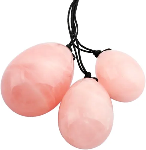 mookaitedecor Juego de 3 huevos Yoni de cuarzo rosa, preperforados con cuerda sin encerar, piedras de masaje para mujeres para fortalecer los rosado