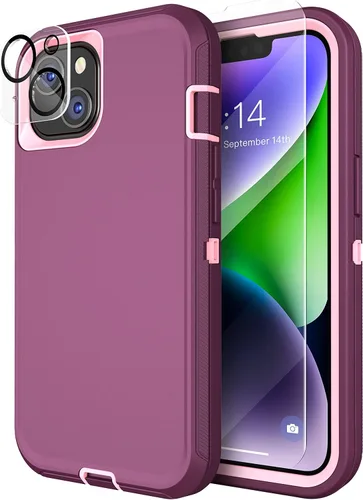 Miniatura 12 de MXX Funda para iPhone 13, con protector de pantalla de vidrio templado, protector de lente de cámara de 3 capas de alta resistencia, a prueba
