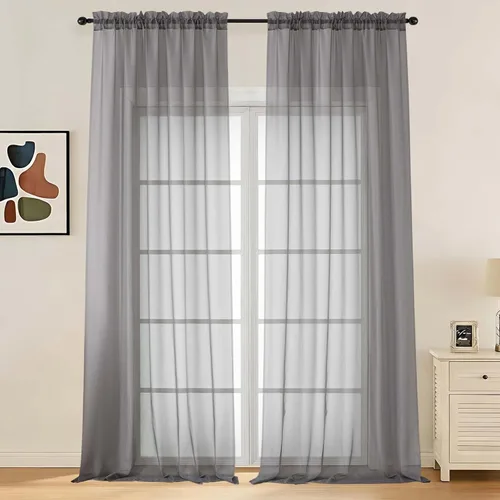 Miniatura 25 de LIVEKID Cortinas traslúcidas negras de cocina de 36 pulgadas de largo, cortinas cortas filtrantes de luz, 2 paneles de gasa aireada, texturizadas