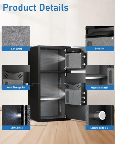 Miniatura 4 de 6.0 Pies Cúbicos Caja de Seguridad para el Hogar Extra Grande Caja de Seguridad Ignífuga e Impermeable, Caja de Seguridad Digital para el Hogar