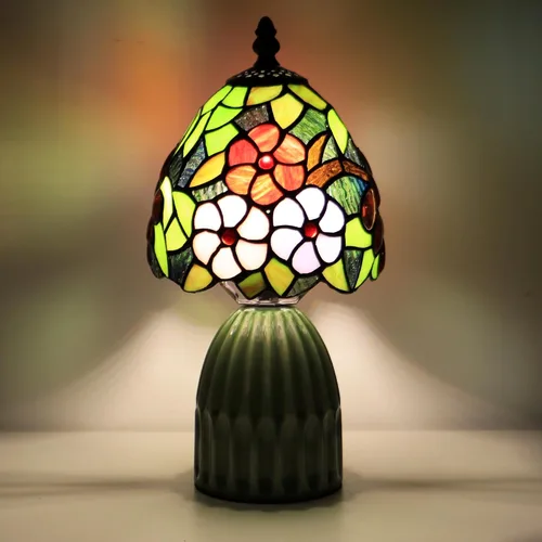 Miniatura 11 de Tiffany Stained Glass Mushroom Table Lamp 12.5 Inch -Blue Peacock Tiffany Lamp,6X6X12.5 Inch,Small Night Light,Ceramic Base, Mini Accent Light